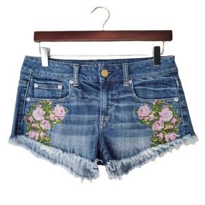 American Eagle Floral Embroidered Cutoff Shorts